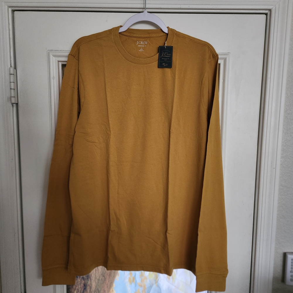 J. Crew Broken-in Large Tall LT Gold Mustard Long Sleeve Tee T-Shirt